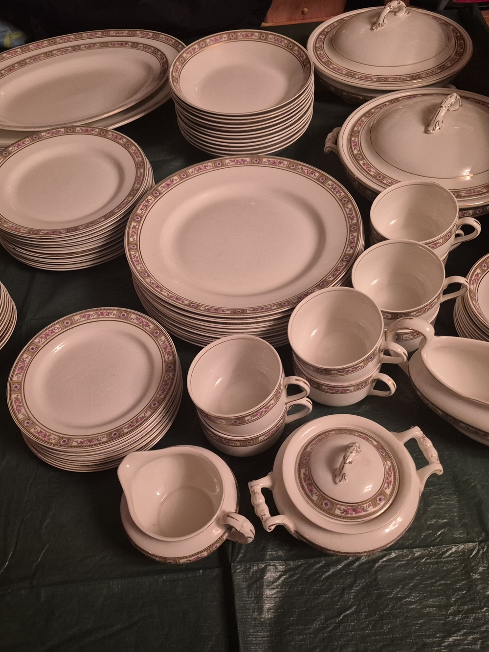 Johnson Brothers White Dinnerware with Pink and Gold Floral Band